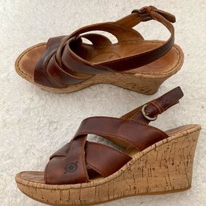 Born leather cork wedge sandals